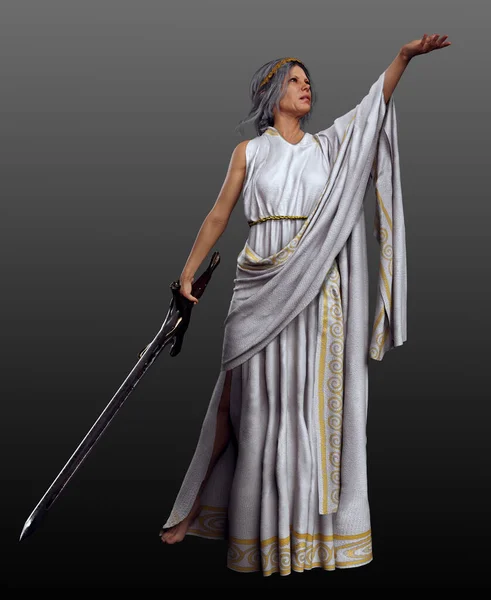 Fantasy Roman Greek Queen Warrior Sword — Stock Photo, Image