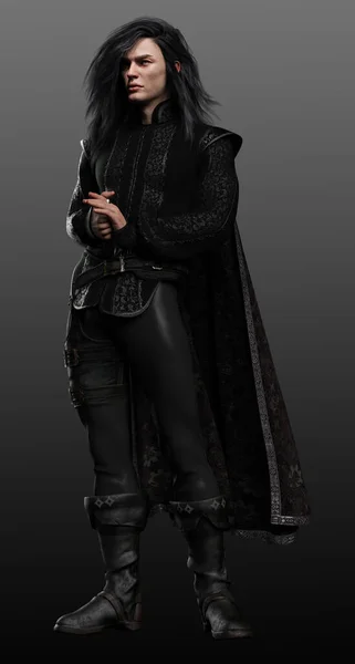 Fantasy King Black Velvet Outfit Raven Prince — Stock Photo, Image