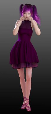 Üzüm Şekeri Kpop Mor At Kuyruklu ve Mor Elbiseli, Şirin