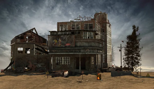 Post Apocalyptic Urban Decay Ruined Buildings Dystopian — Stockfoto