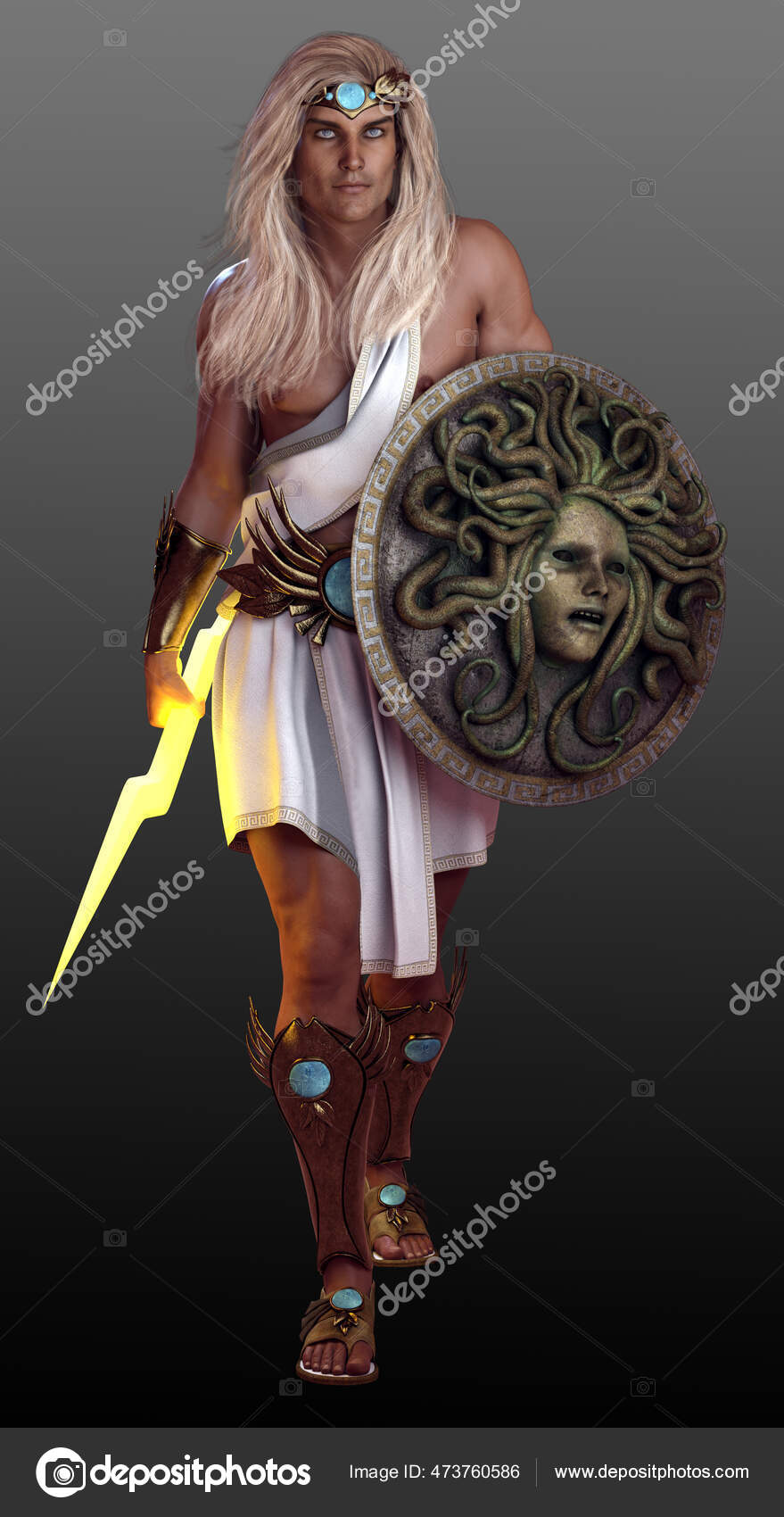 Fantasy Greek God Apollo White Tunic Gold Armor Stock Photo by ©Ravven