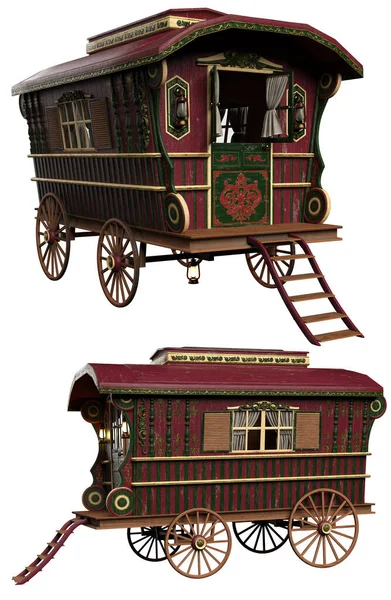 Cgi Romany Sau Gypsy Caravan Două Vizualizări — Fotografie, imagine de stoc