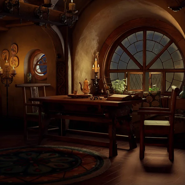Cgi Fairytale Cottage Interior Living Room Window — 图库照片