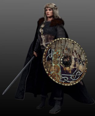 Zırhlı Kadın ve Uzun Örgülü Freja Viking Savaşçısı