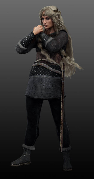 Freja Viking Warrior Female in Armor and Long Braids