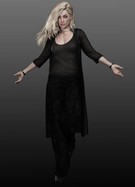 Urban Fantasy Blonde Woman in Black Clothing
