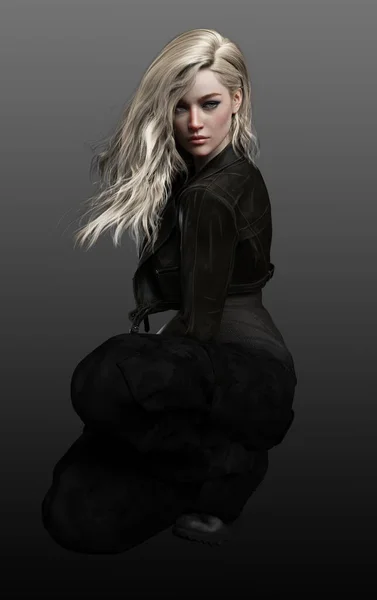 Şehir Fantezisi Siyah Giysili Sarışın Kadın