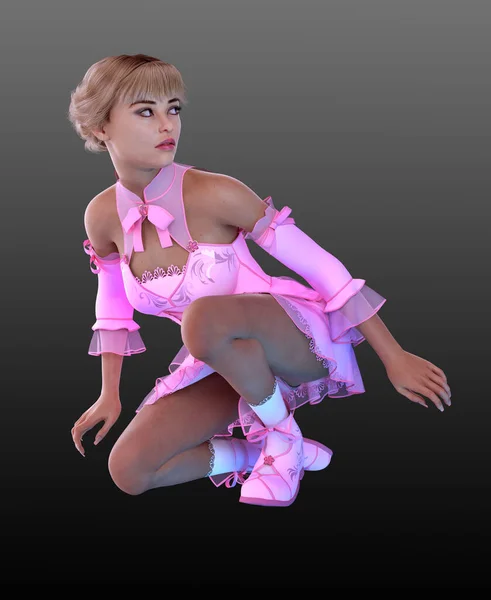 ピンクのコルセットドレスのマリオネットバレエダンサー — ストック写真