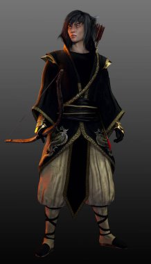 Fantezi Erkek Kitsune ya da Kimono 'da Oklu Tilki Ruhu