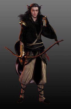 Fantezi Erkek Kitsune ya da Kimono 'da Oklu Tilki Ruhu