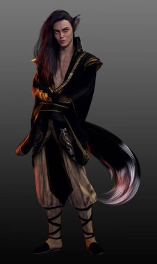 Fantezi Erkek Kitsune ya da Kimono 'da Oklu Tilki Ruhu