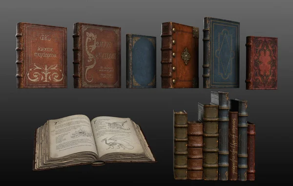 Cgi Old Magic Books Grimoires — Fotografia de Stock