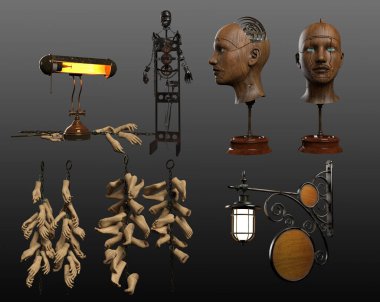 Automaton Steampunk Workshop Objects, Body Parts clipart