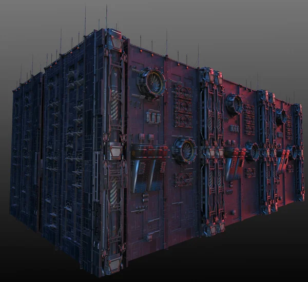 Sci Φουτουριστικό Τείχος Της Πόλης Cyberpunk Scifi — Φωτογραφία Αρχείου