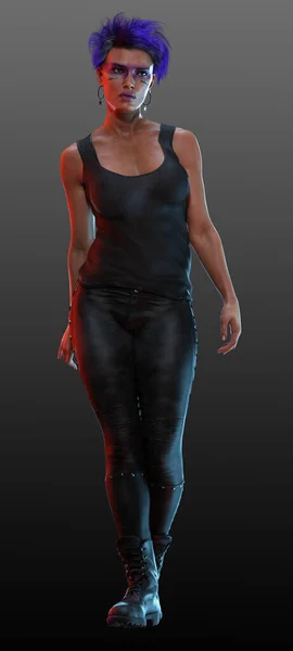 Scifi Cyberpunk Mujer Con Pelo Corto Pintura Cara — Foto de Stock
