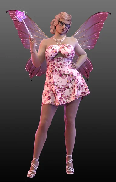 Fantasy or Fairytale BBW Fairy Godmother in Short Pink Dress with Magic Wand