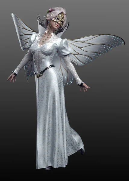 Fantasy Pale Fae Queen with Fairy Wings in White