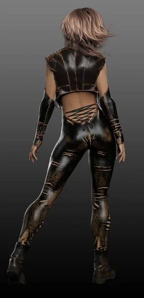 Urban Fantasy Cyberpunk Scifi Woman Back View — Stock Photo, Image