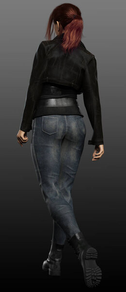 Urban Fantasy, Cyberpunk or SciFi Woman Back View