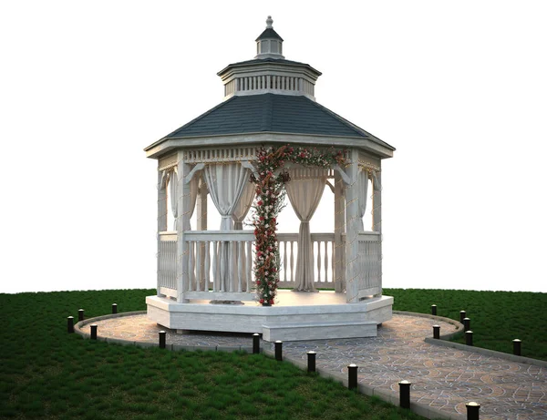 White Wedding or Party Gazebo with Lights, Flower Garlands and Drapery