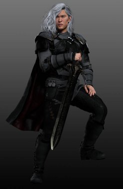Fae ya da Elf Savaşçısı Kılıçlı ve Gri Saçlı