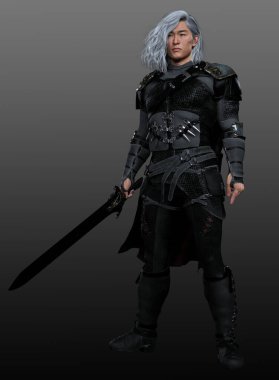Fae ya da Elf Savaşçısı Kılıçlı ve Gri Saçlı