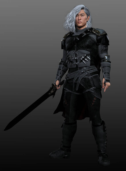 Fae or Elvish Warrior with Sword and Grey Hair