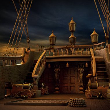 CGI Pirate Ship, Steampunk Sailing Ship clipart