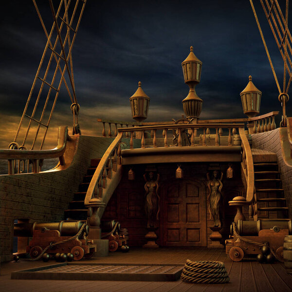 CGI Pirate Ship, Steampunk Sailing Ship