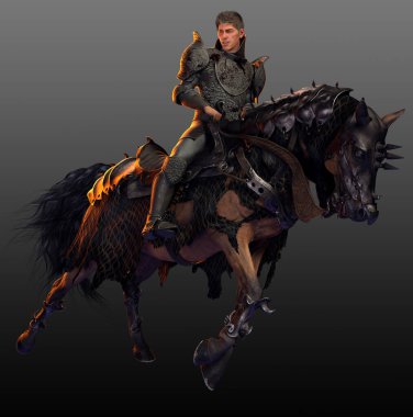 CGI Fantasy Medieval Mounted Knight, Horse Warrior clipart
