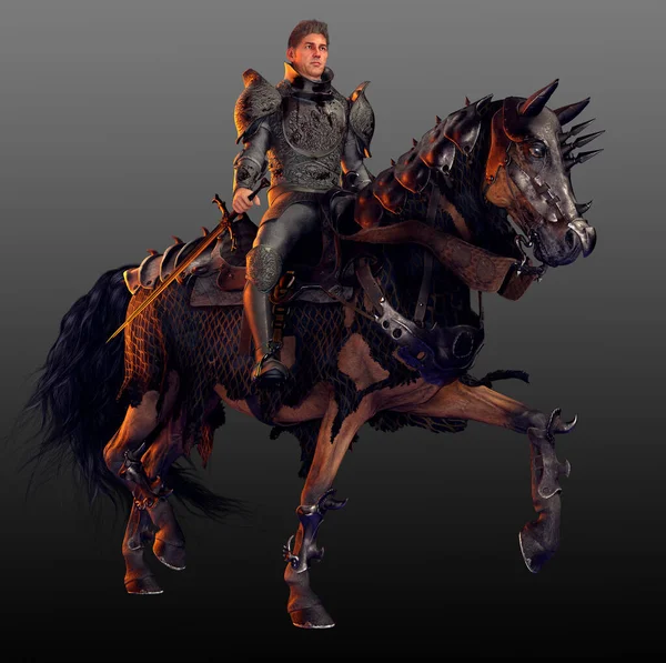 Cgi Φαντασία Μεσαιωνική Mounted Ιππότης Horse Warrior — Φωτογραφία Αρχείου