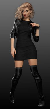 Fantezi Sarışın Cadı ya da Siyah Elbiseli Büyücü Sarı Saçlı