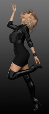 Fantezi Sarışın Cadı ya da Siyah Elbiseli Büyücü Sarı Saçlı