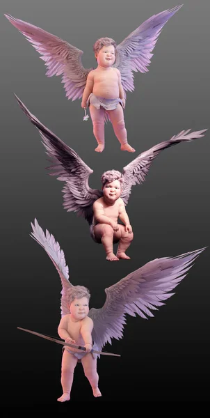 Gevleugelde Cherubs Cupido Verschillende Houdingen — Stockfoto