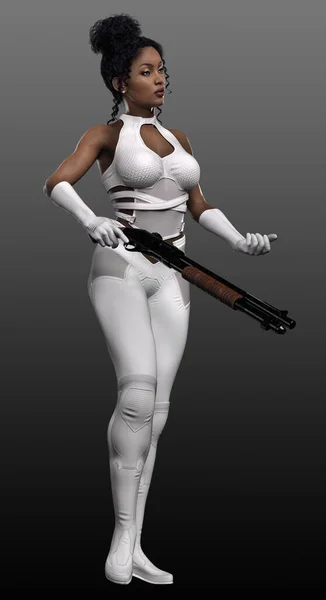 アーバンファンタジースーパーヒーロー Scifi Poc Woman White Leacher — ストック写真