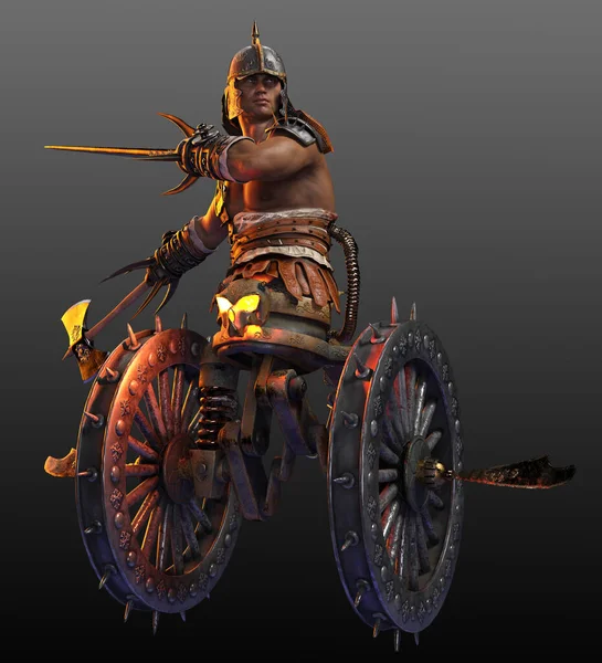 Steampunk Cyborg Chariot Warrior Φαντασία Cyberpunk — Φωτογραφία Αρχείου