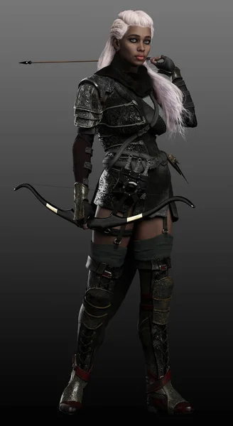 Fantasy Poc White Haired Ranger Leather Armor — 스톡 사진