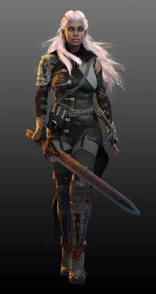 Fantasy Poc White Haired Ranger Leather Armor — 스톡 사진