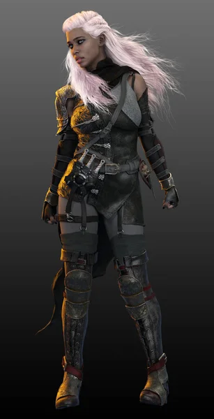 Fantasy Poc White Haired Ranger Leather Armor — 스톡 사진