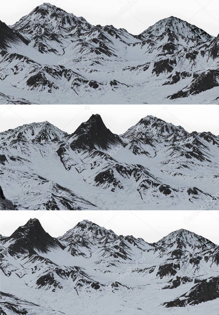 CGI Snowy Mountain Range in Winter