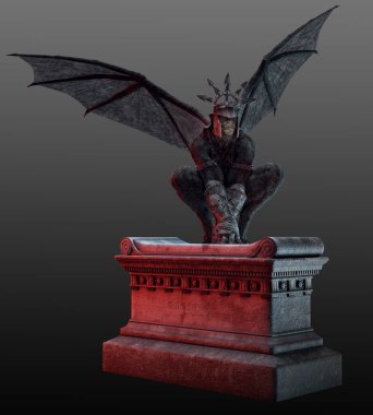 Kask ve Kanatlı CGI Gargoyle Heykeli