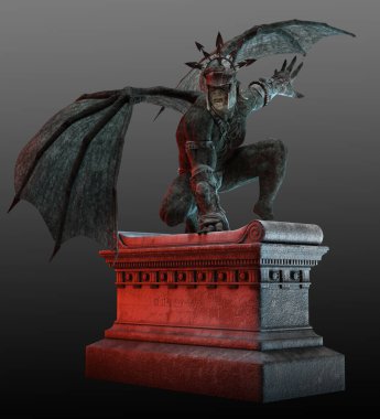 Kask ve Kanatlı CGI Gargoyle Heykeli