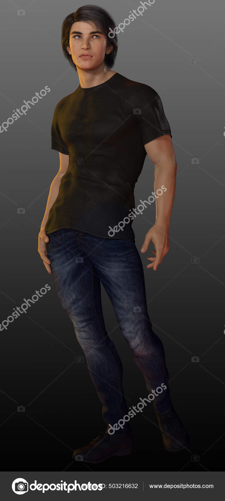 Urban Fantasy Hombre Pie Pantalones Vaqueros Camiseta Negra Foto de stock 503216632 Ravven