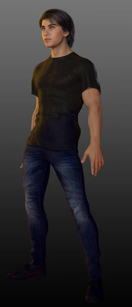 Urban Fantasy Male Standing in Jeans and Black Tshirt