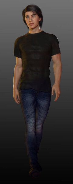 Urban Fantasy Male Standing in Jeans and Black Tshirt