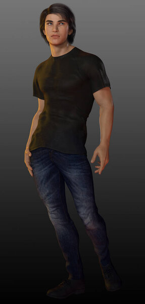 Urban Fantasy Male Standing in Jeans and Black Tshirt