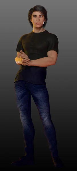 Urban Fantasy Mężczyzna Stojący Dżinsach Czarny Koszulka — Zdjęcie stockowe
