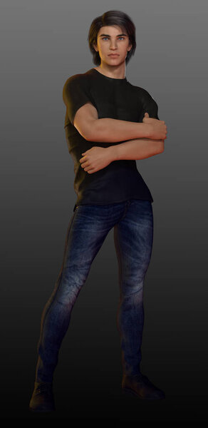 Urban Fantasy Male Standing in Jeans and Black Tshirt