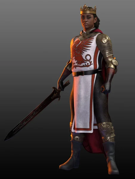 Fantasy POC Male King or Knight in Medieval Armor with Sword