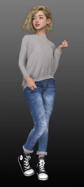 Tween Teenage Girl Jeans Sweater — Stock Photo, Image